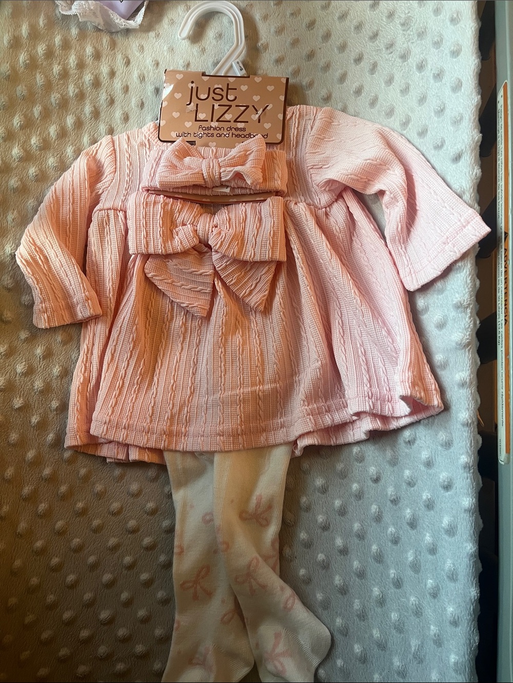 Just Lizzy Pink Baby Dress with Bow and Tights